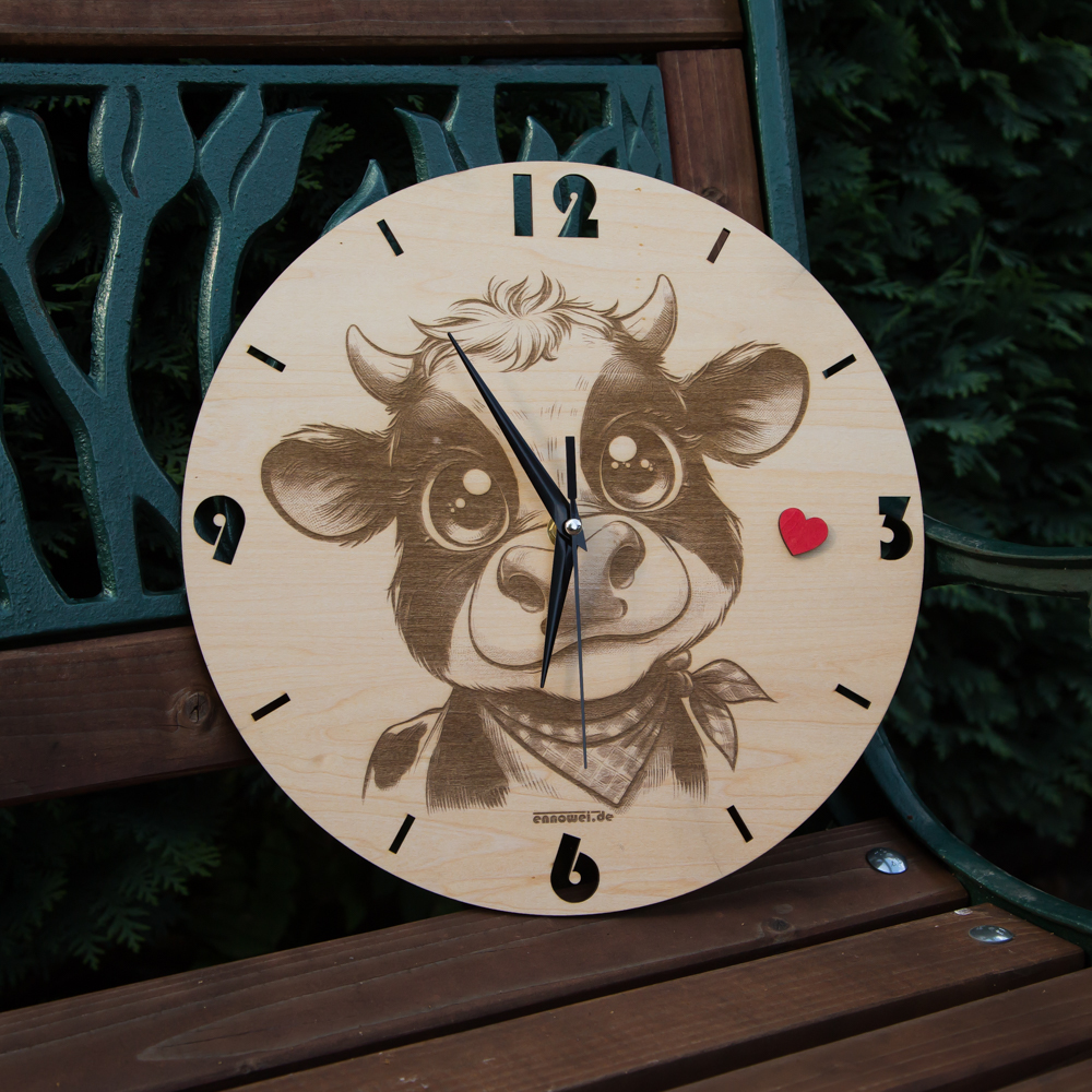 Holzuhr Modell Kuh_01